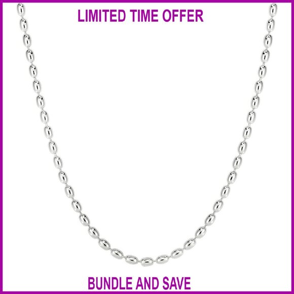 Sterling Silver Oval Rice Bead Necklace 16 Inch Lobster Clasp